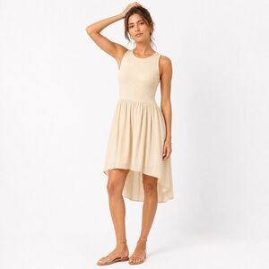 Finn & Clover Beige Ribbed Knit Asymmetrical High Low Skater Mini Dress Small